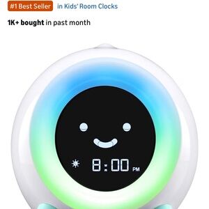 LittleHippo Kids Smiley Face Nightlight Clock - White, Blue, and Green